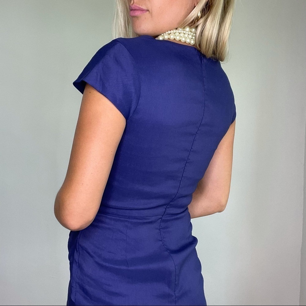 Lela Rose Royal Blue Linen & Silk Sheath Dress 4 - Picture 3 of 15